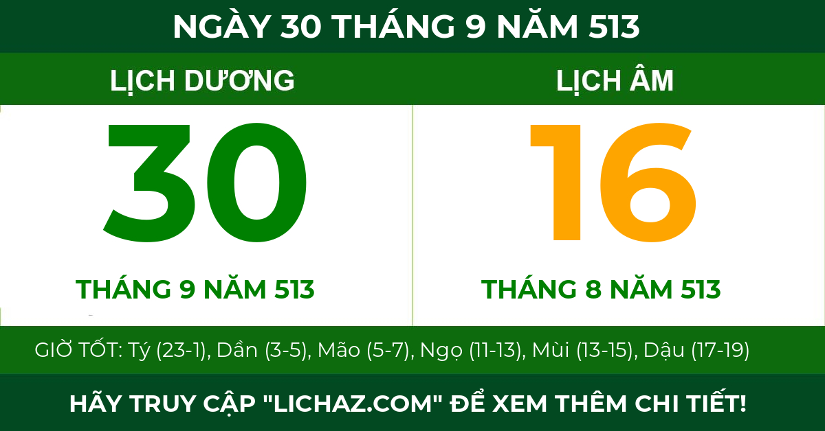 lịch âm ngày 30 tháng 9 năm 513