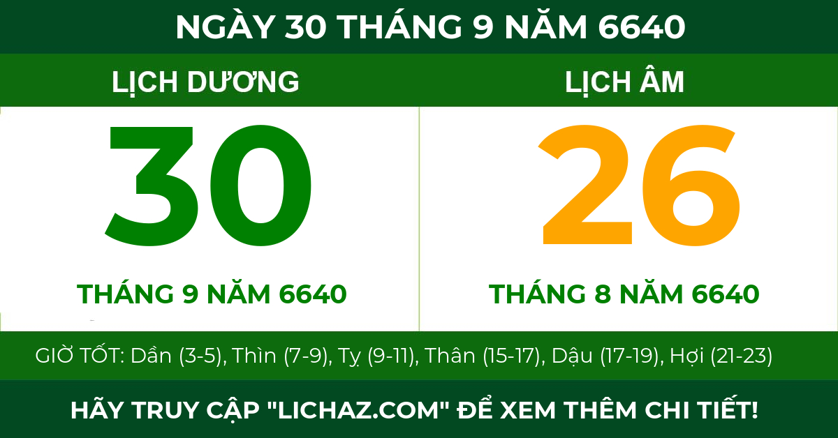 lịch âm ngày 30 tháng 9 năm 6640