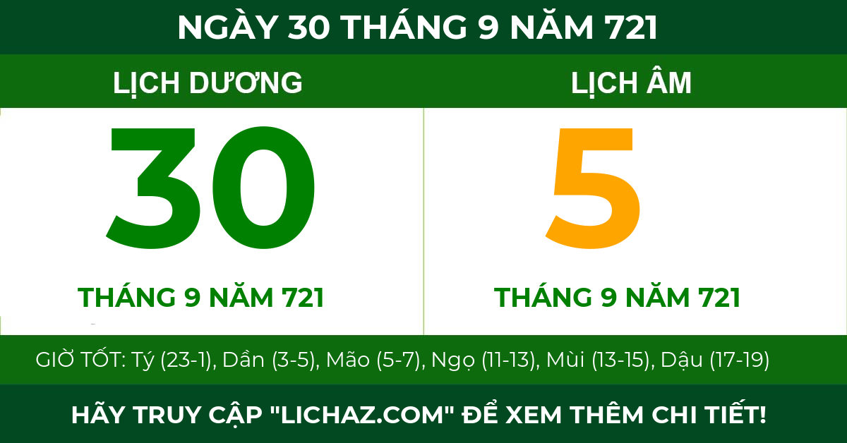 lịch âm ngày 30 tháng 9 năm 721
