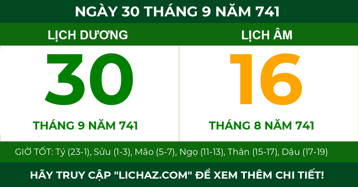 lịch âm ngày 30 tháng 9 năm 741