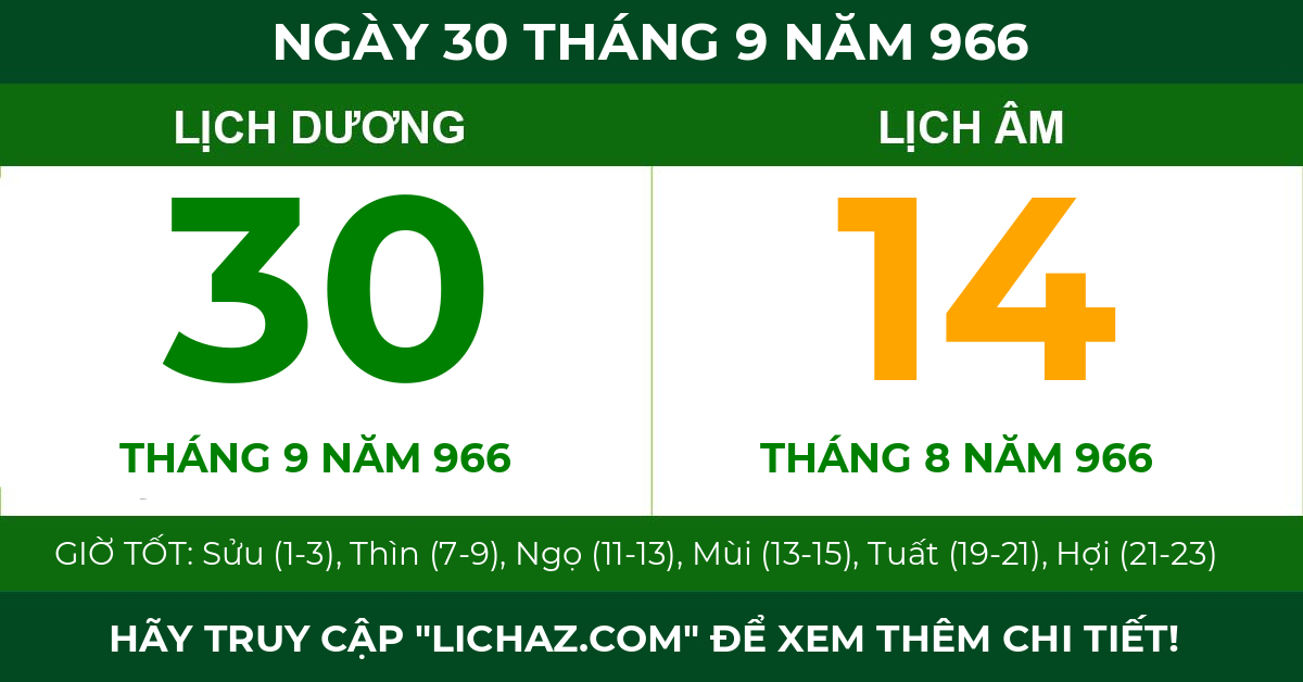 lịch âm ngày 30 tháng 9 năm 966