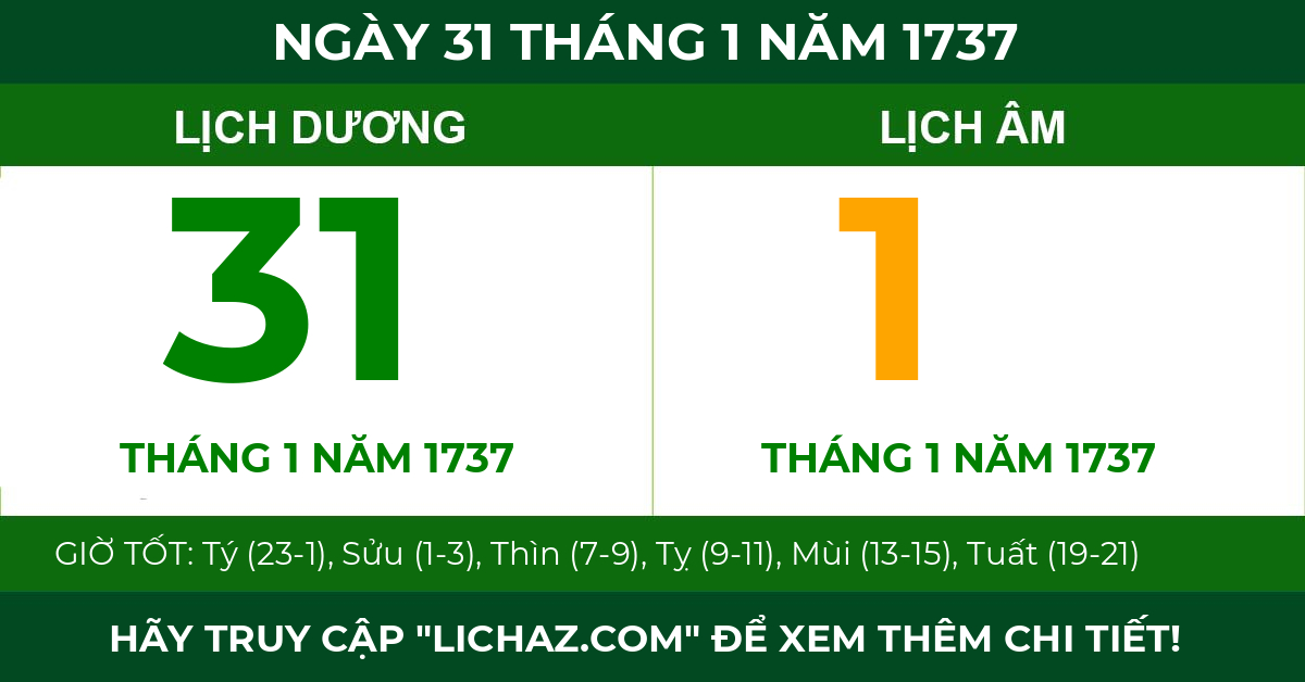 lịch âm ngày 31 tháng 1 năm 1737