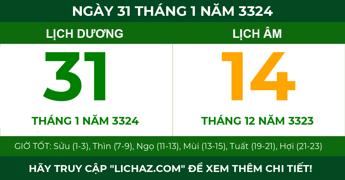 lịch âm ngày 31 tháng 1 năm 3324