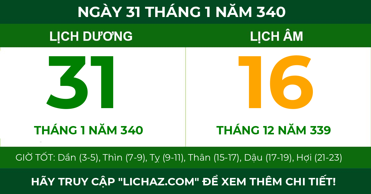 lịch âm ngày 31 tháng 1 năm 340