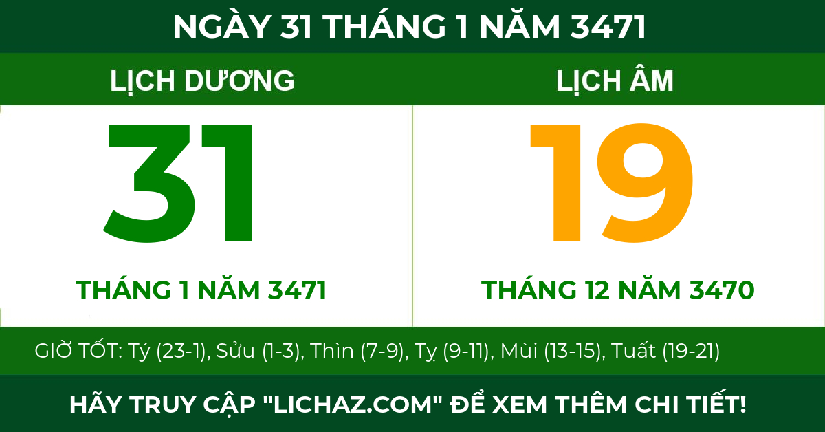 lịch âm ngày 31 tháng 1 năm 3471