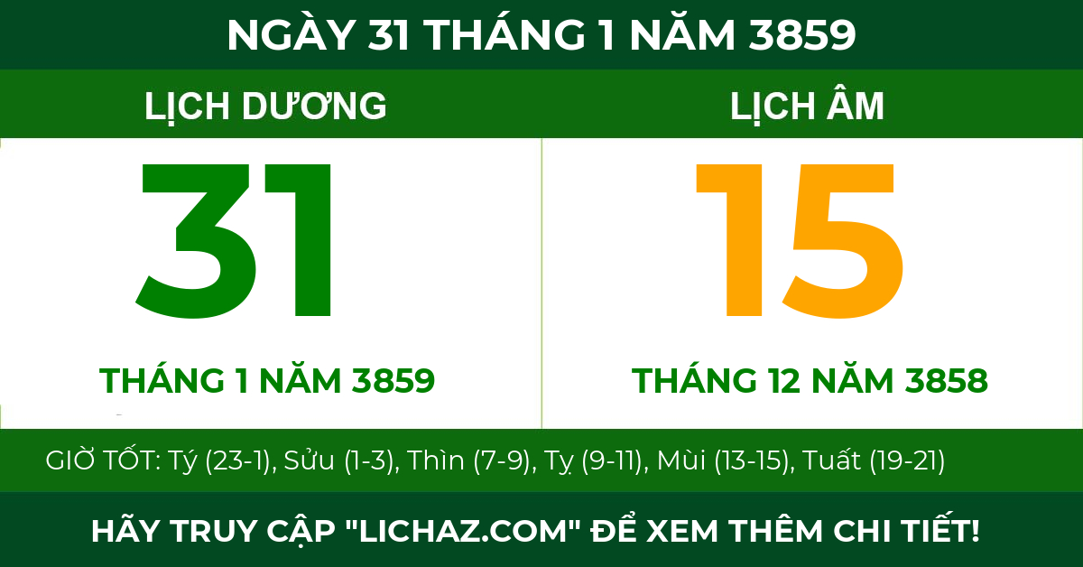 lịch âm ngày 31 tháng 1 năm 3859
