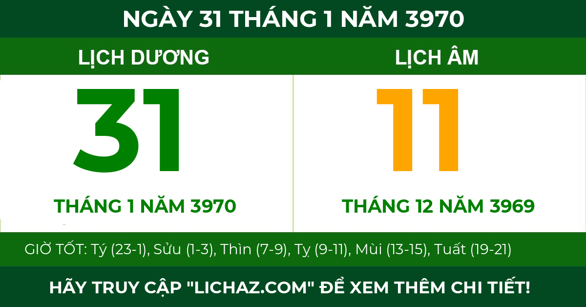 lịch âm ngày 31 tháng 1 năm 3970