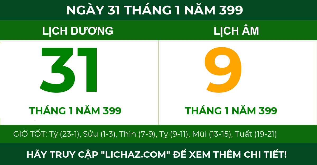 lịch âm ngày 31 tháng 1 năm 399