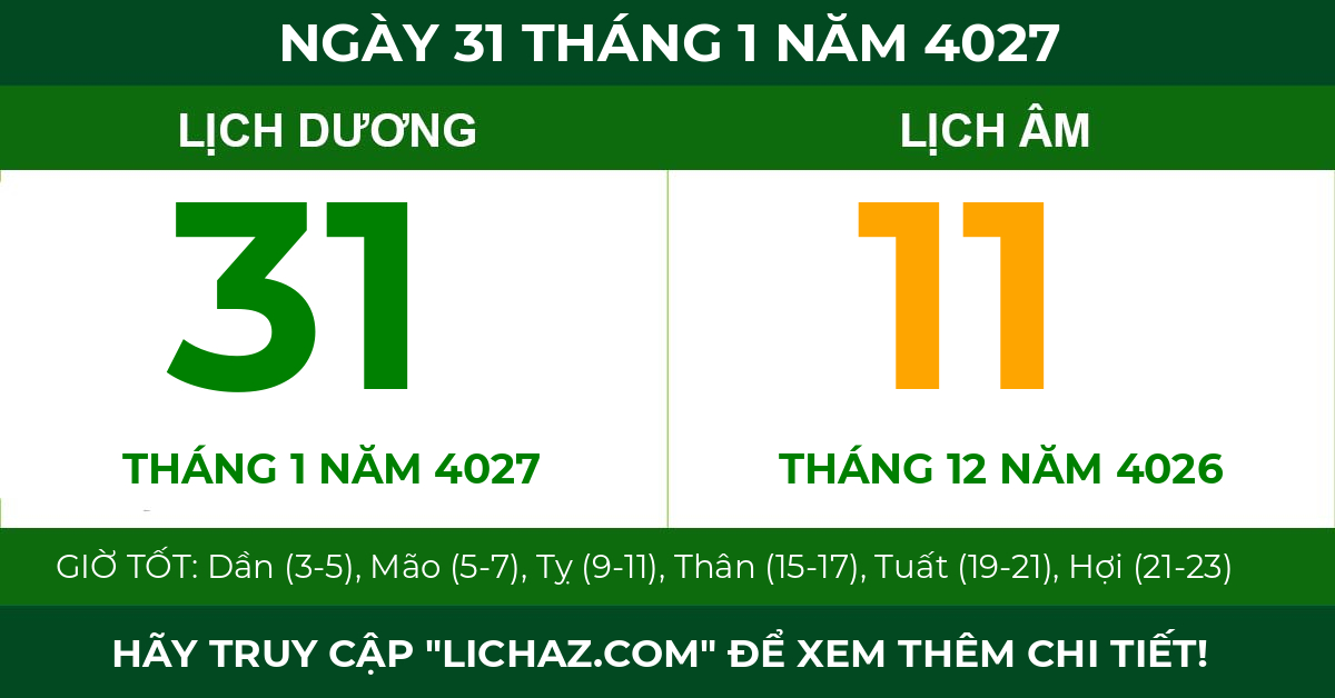 lịch âm ngày 31 tháng 1 năm 4027