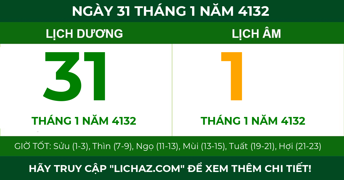 lịch âm ngày 31 tháng 1 năm 4132