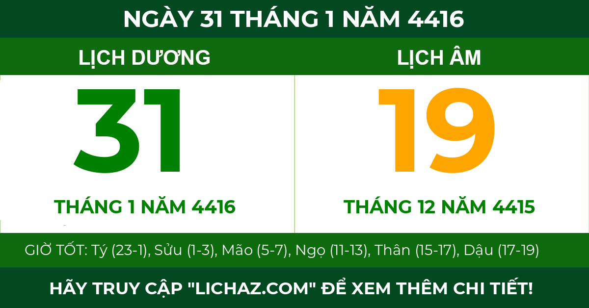 lịch âm ngày 31 tháng 1 năm 4416