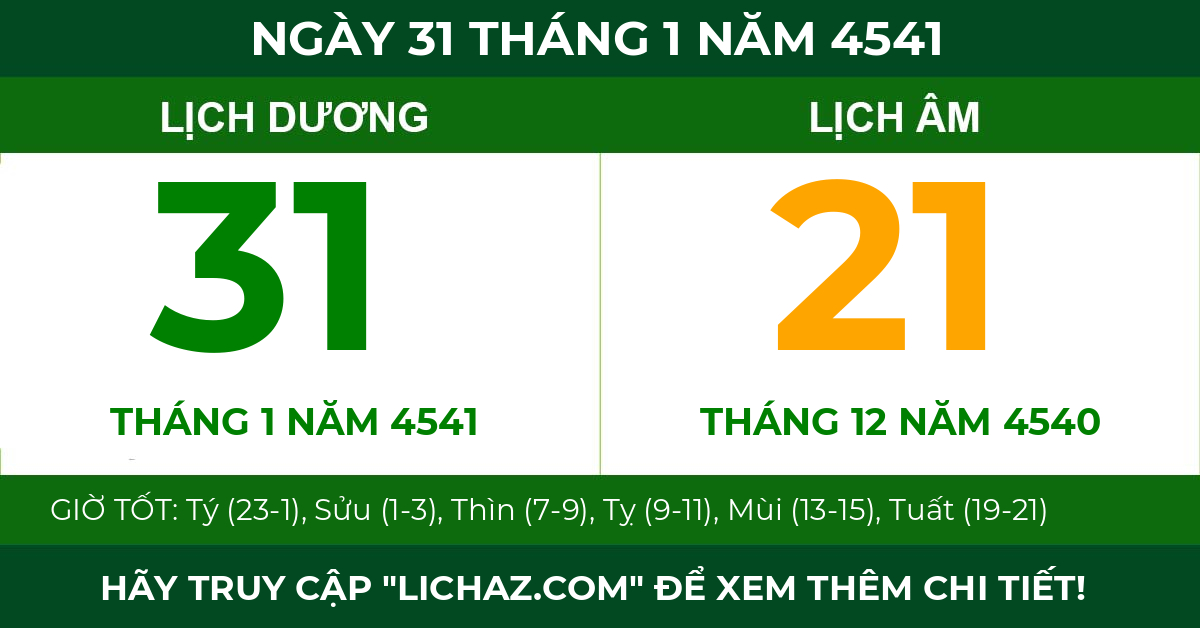 lịch âm ngày 31 tháng 1 năm 4541