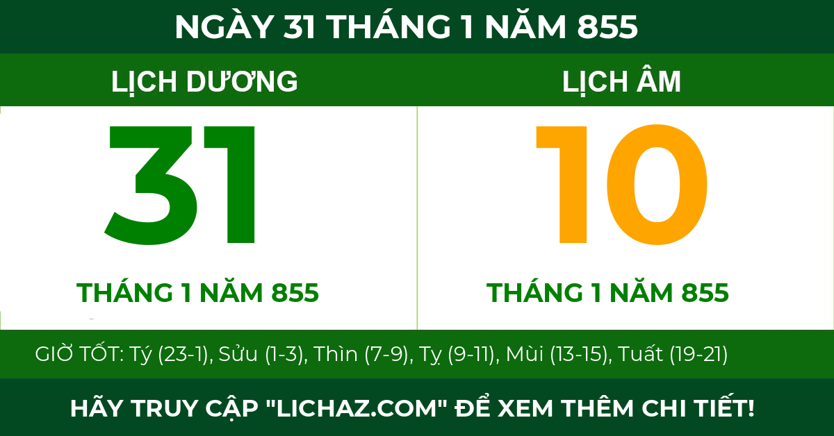 lịch âm ngày 31 tháng 1 năm 855