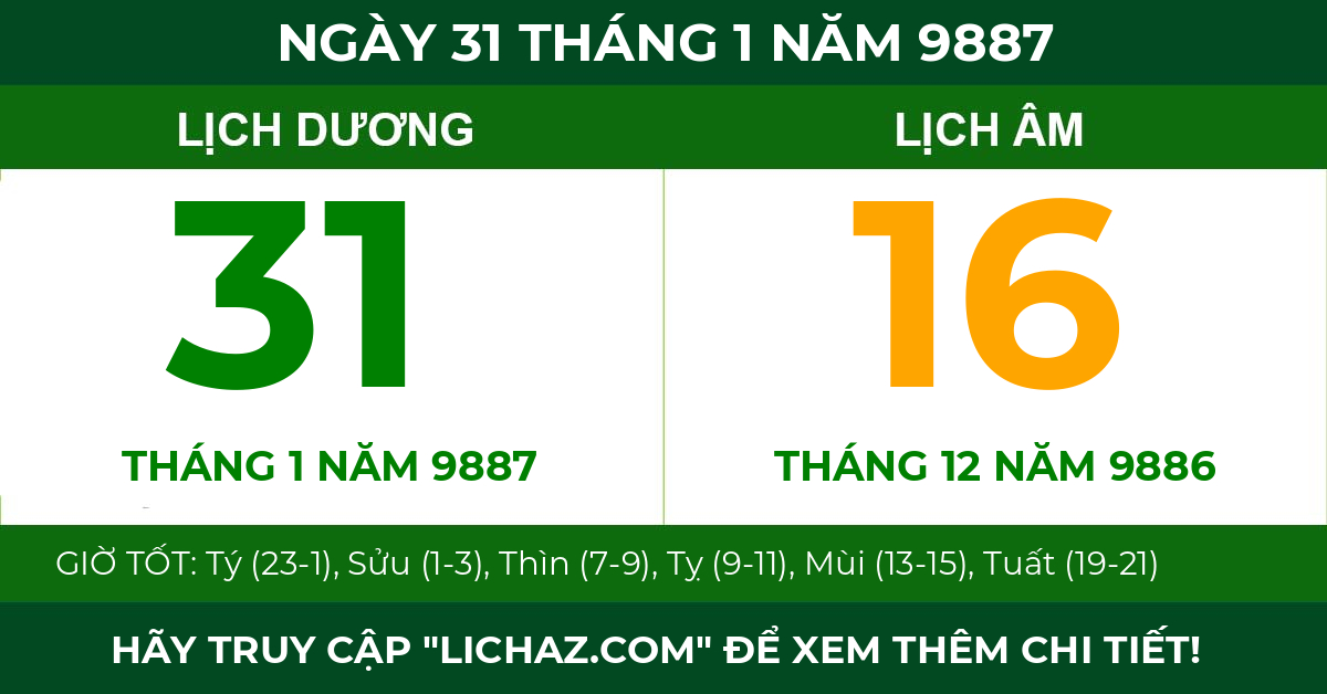 lịch âm ngày 31 tháng 1 năm 9887