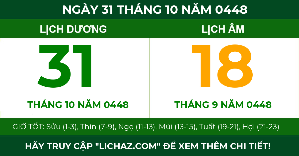 lịch âm ngày 31 tháng 10 năm 0448