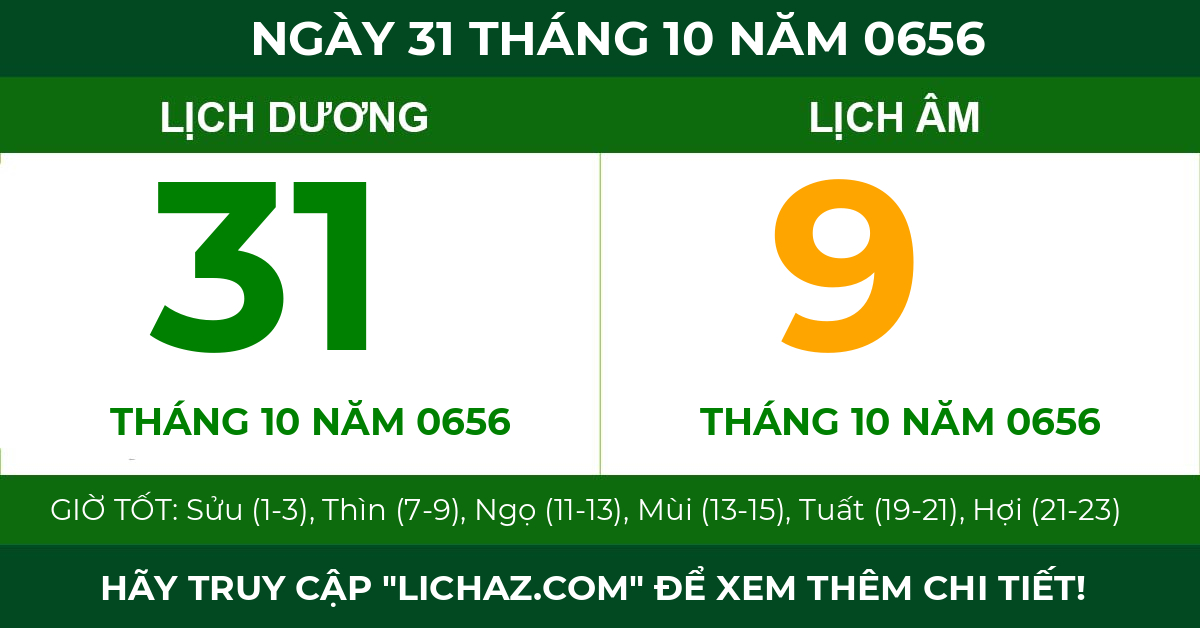lịch âm ngày 31 tháng 10 năm 0656