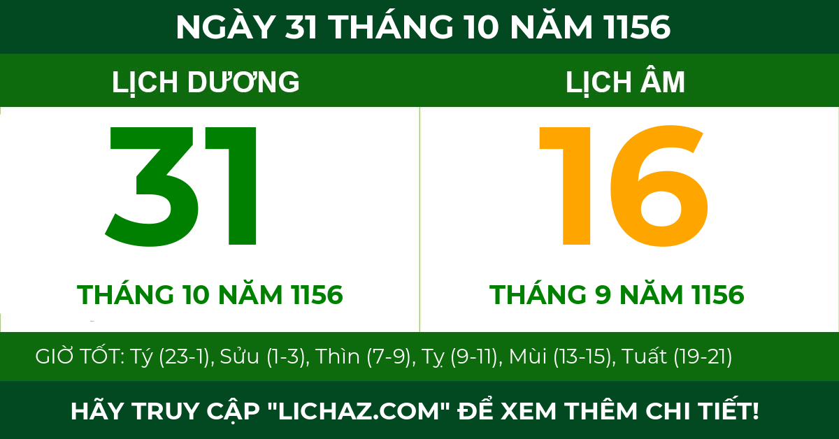 lịch âm ngày 31 tháng 10 năm 1156