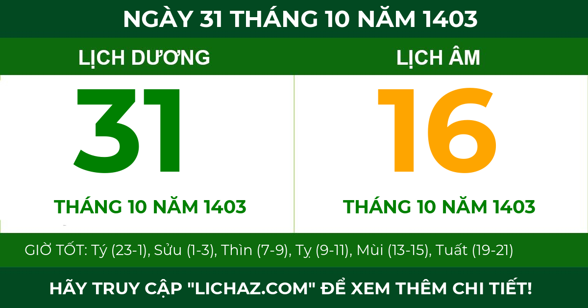 lịch âm ngày 31 tháng 10 năm 1403