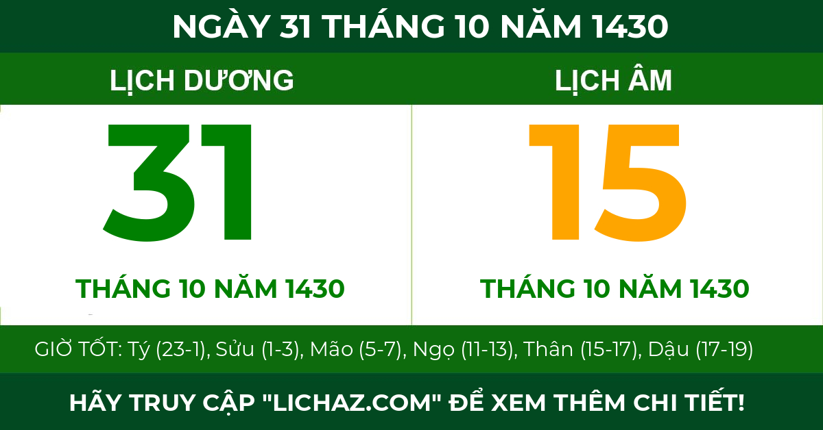 lịch âm ngày 31 tháng 10 năm 1430