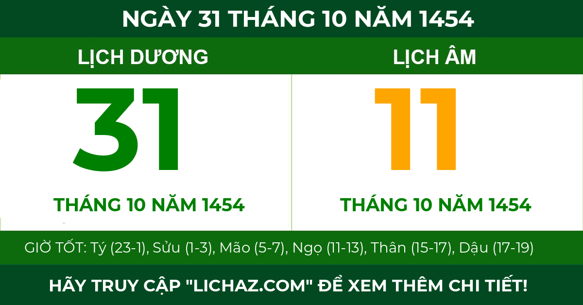 lịch âm ngày 31 tháng 10 năm 1454