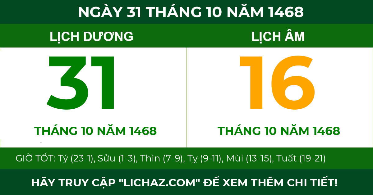 lịch âm ngày 31 tháng 10 năm 1468