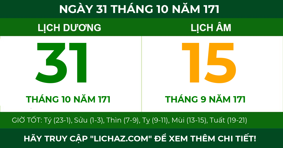 lịch âm ngày 31 tháng 10 năm 171