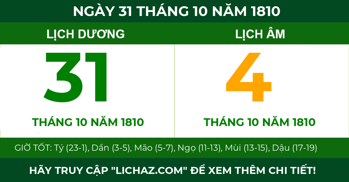 lịch âm ngày 31 tháng 10 năm 1810
