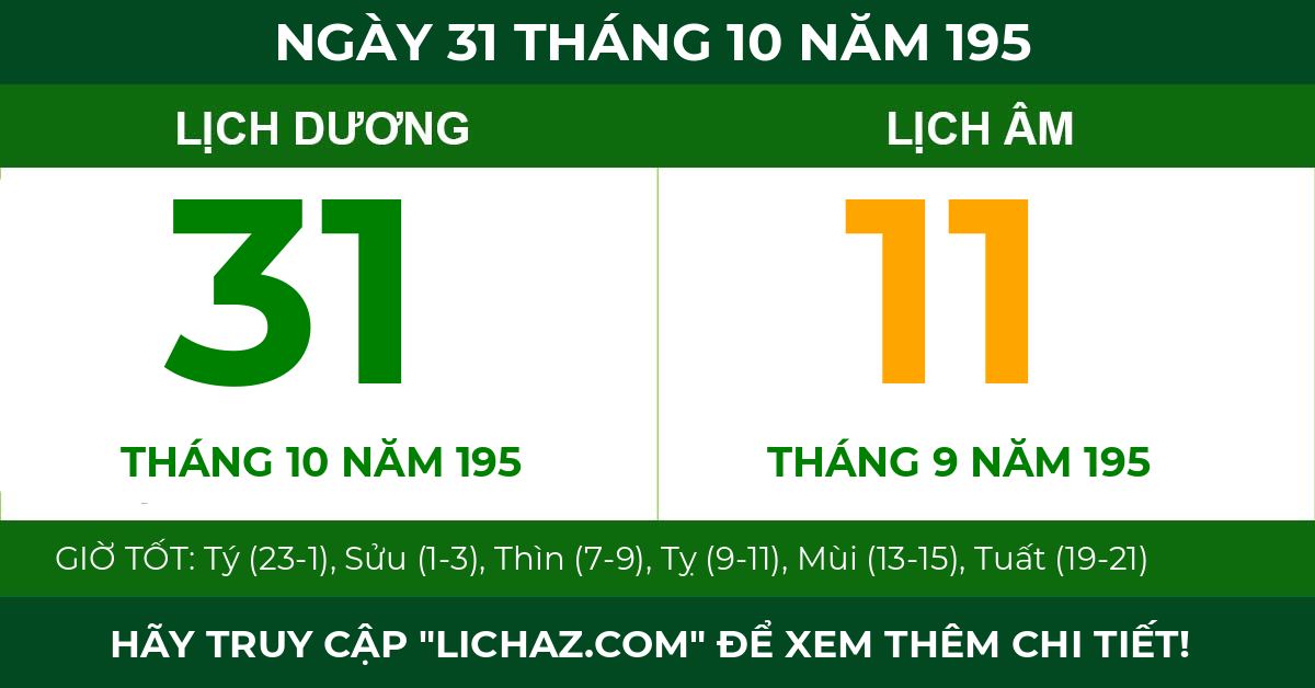lịch âm ngày 31 tháng 10 năm 195