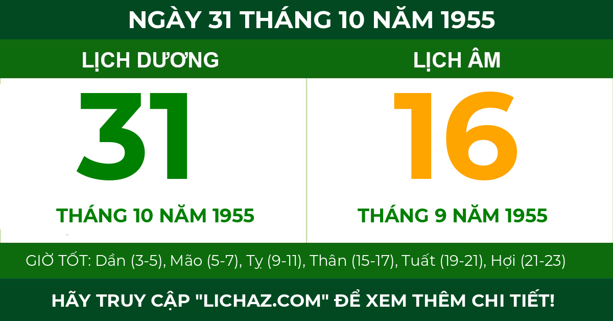 lịch âm ngày 31 tháng 10 năm 1955