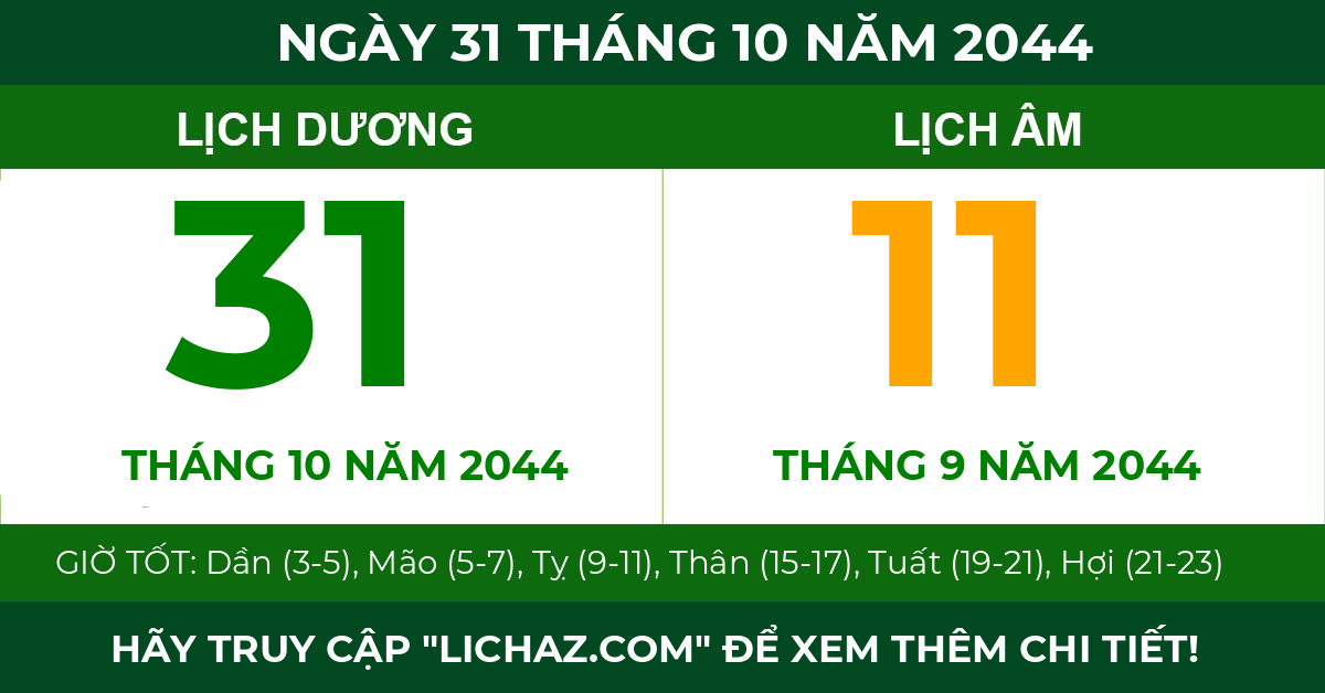 lịch âm ngày 31 tháng 10 năm 2044
