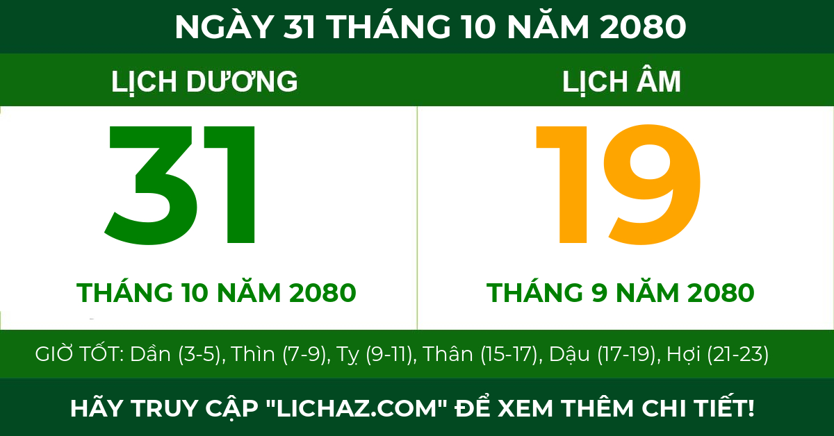 lịch âm ngày 31 tháng 10 năm 2080