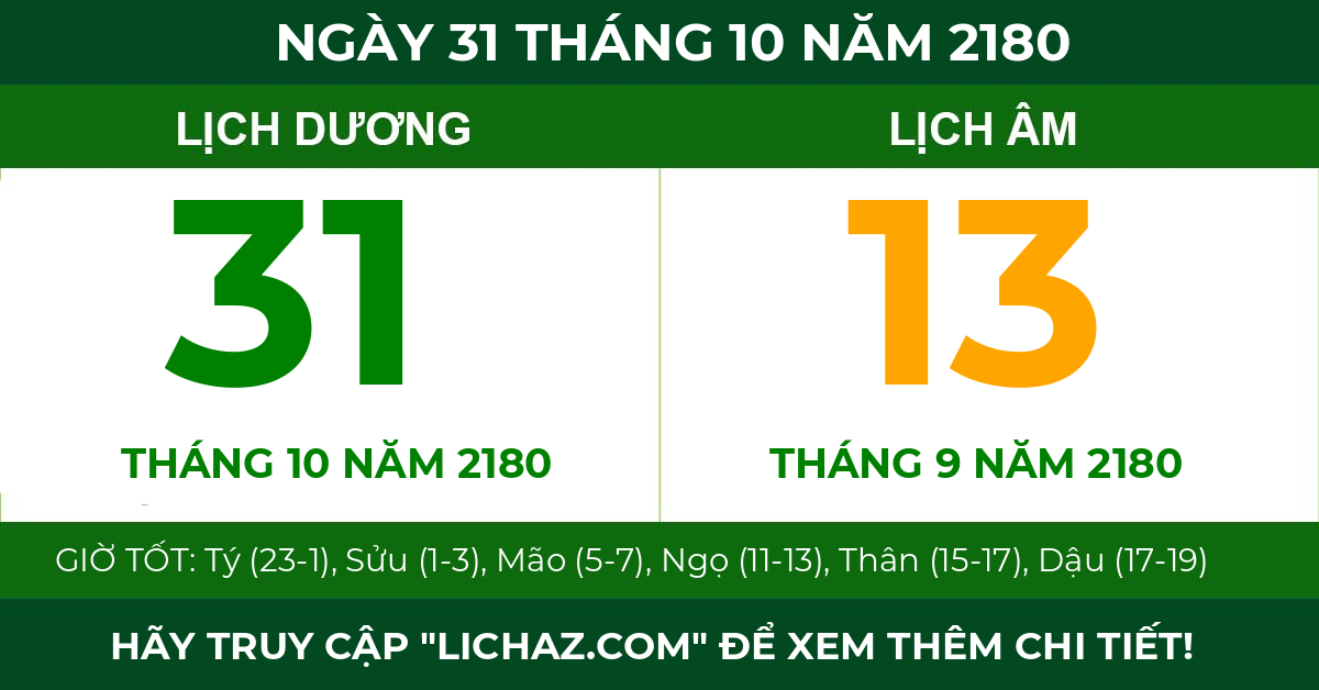 lịch âm ngày 31 tháng 10 năm 2180