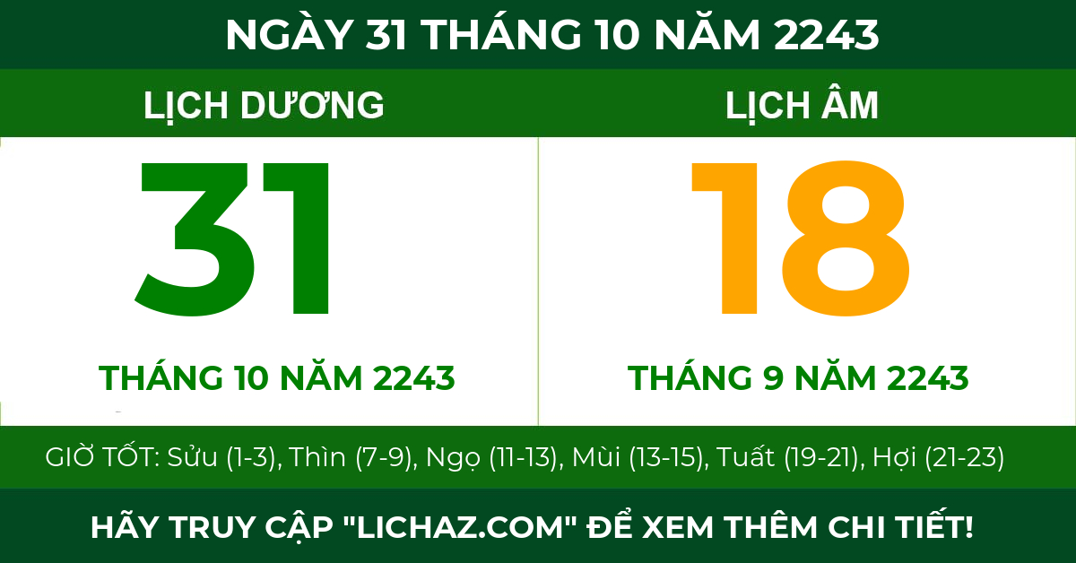 lịch âm ngày 31 tháng 10 năm 2243