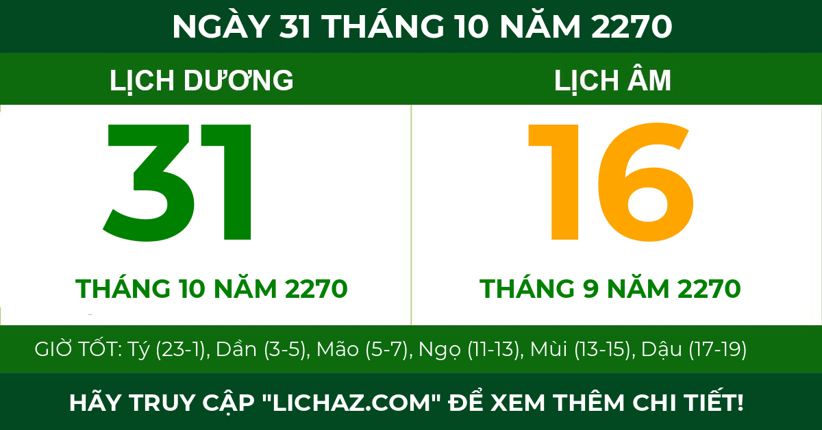 lịch âm ngày 31 tháng 10 năm 2270