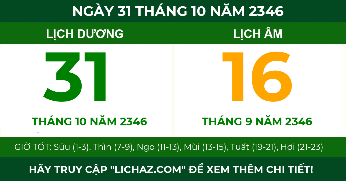lịch âm ngày 31 tháng 10 năm 2346