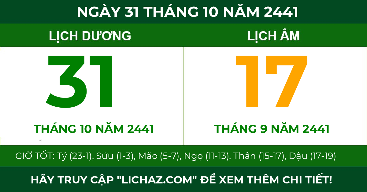 lịch âm ngày 31 tháng 10 năm 2441