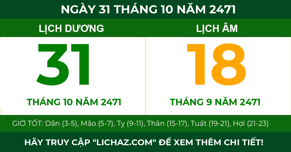 lịch âm ngày 31 tháng 10 năm 2471