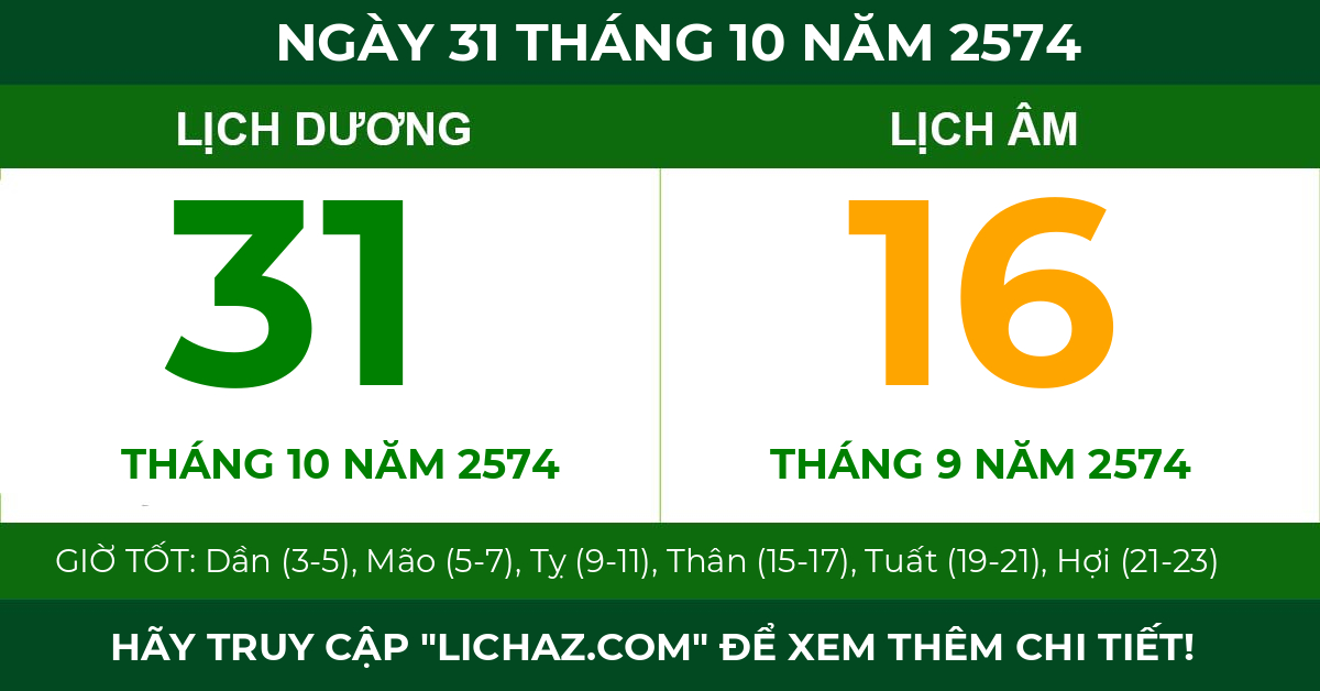 lịch âm ngày 31 tháng 10 năm 2574