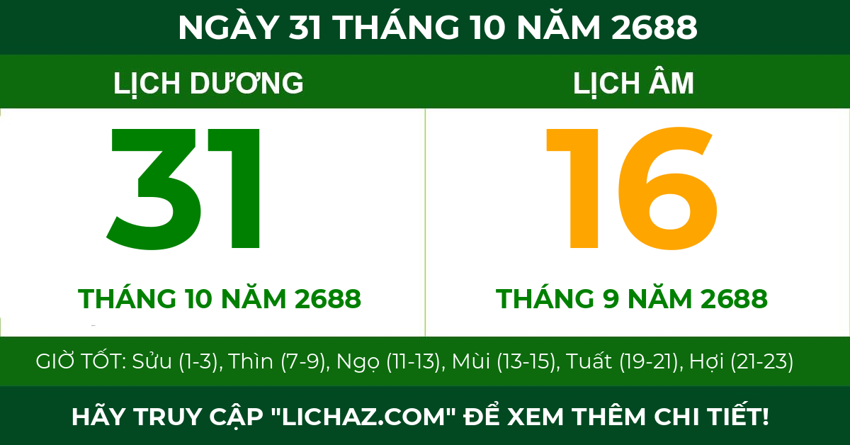 lịch âm ngày 31 tháng 10 năm 2688