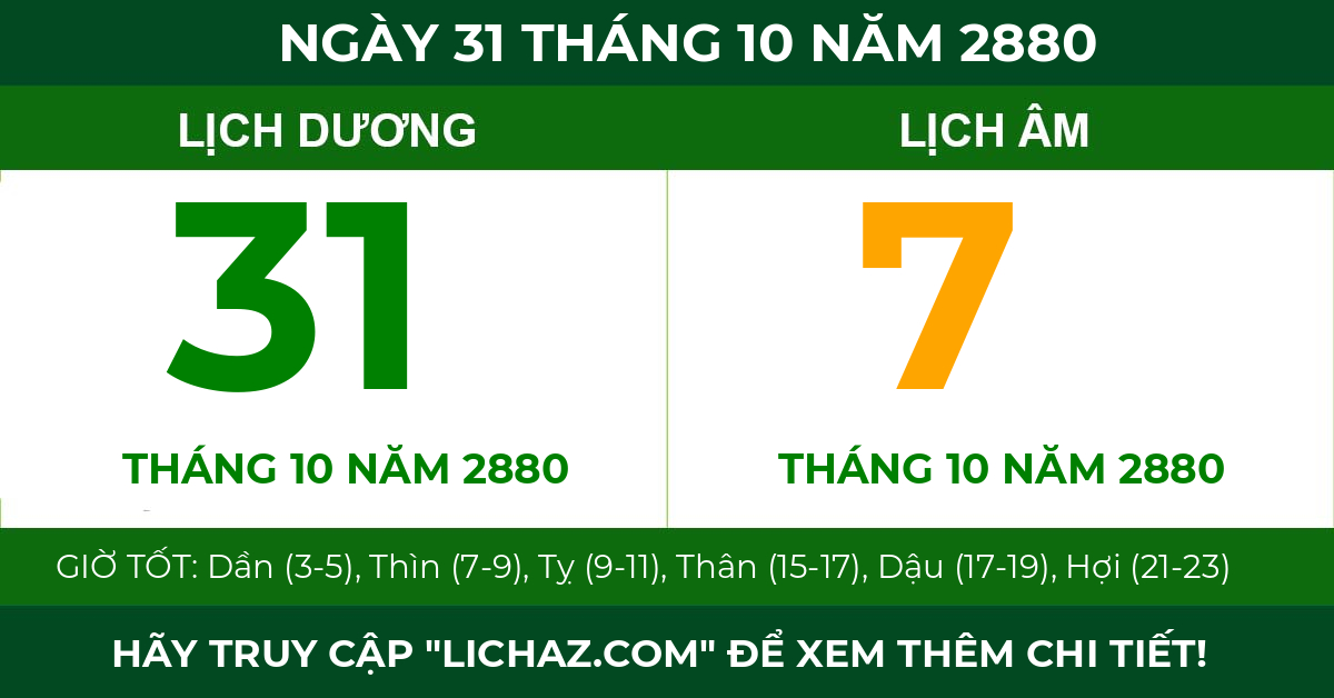 lịch âm ngày 31 tháng 10 năm 2880