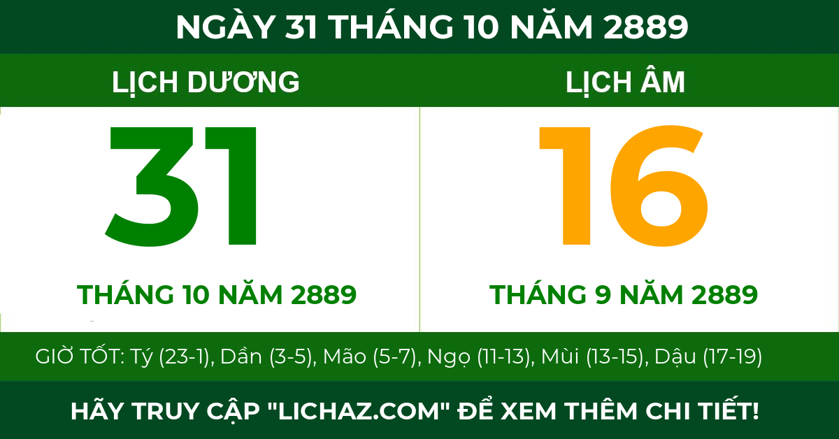 lịch âm ngày 31 tháng 10 năm 2889