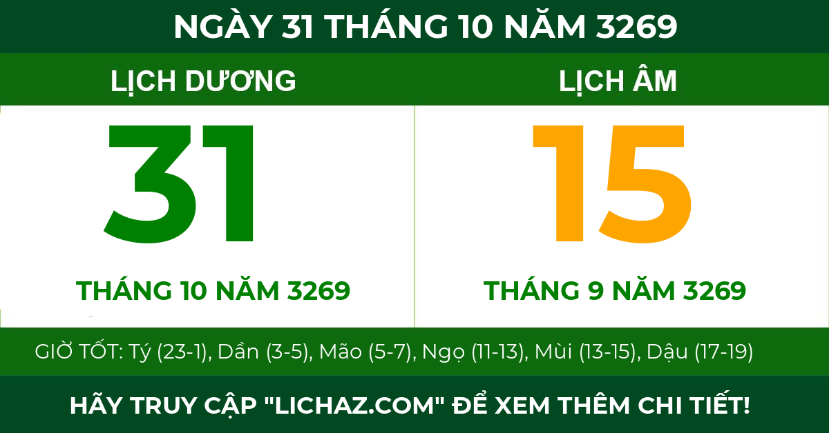 lịch âm ngày 31 tháng 10 năm 3269