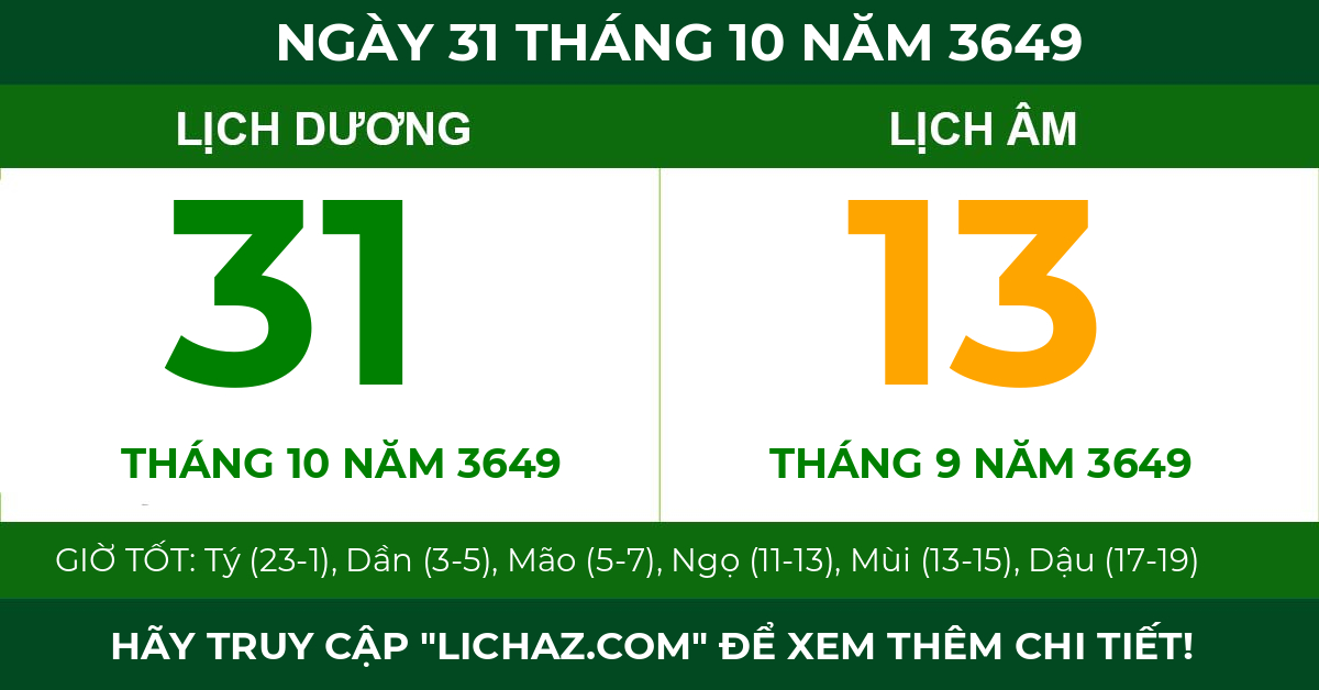 lịch âm ngày 31 tháng 10 năm 3649