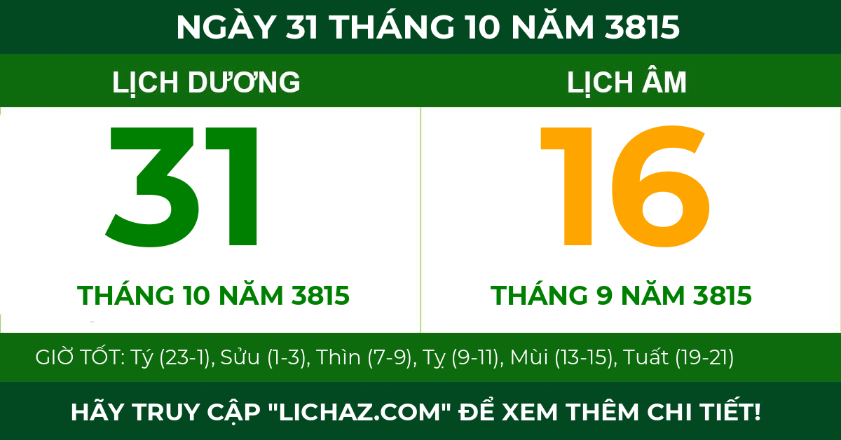 lịch âm ngày 31 tháng 10 năm 3815