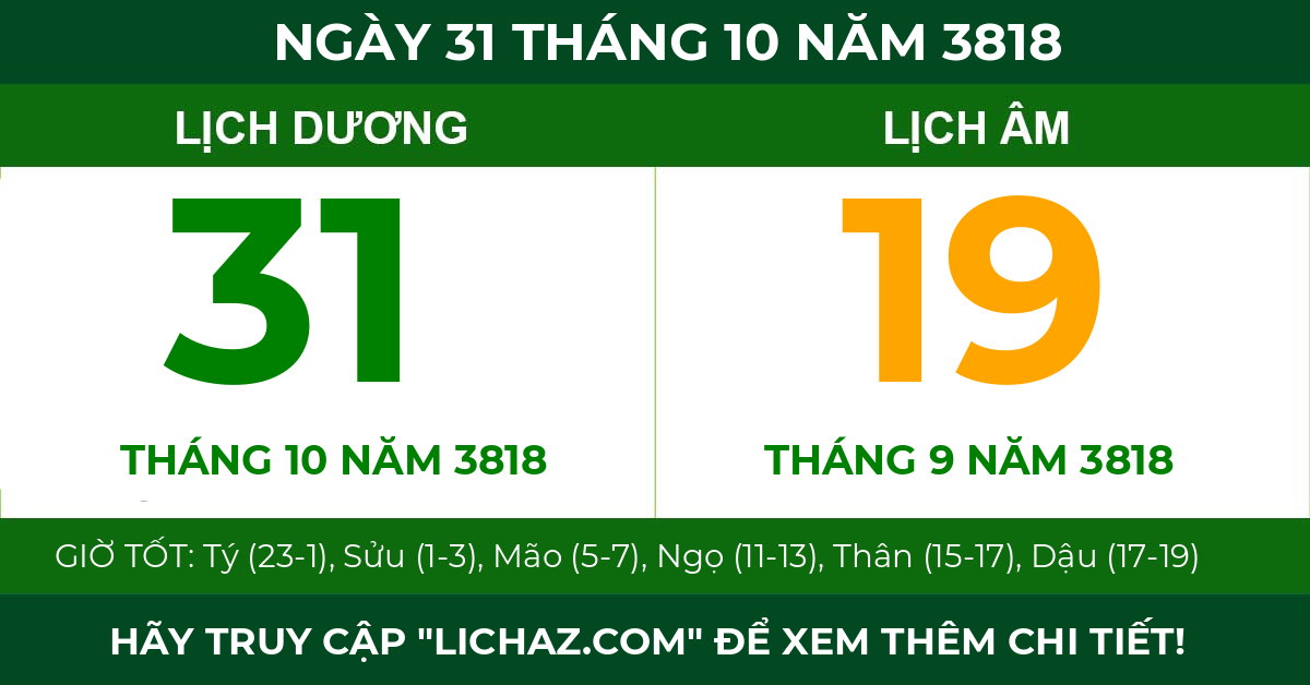 lịch âm ngày 31 tháng 10 năm 3818