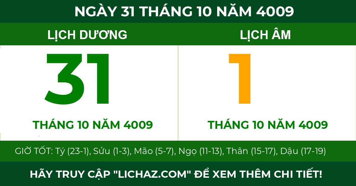 lịch âm ngày 31 tháng 10 năm 4009