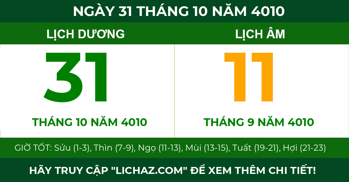 lịch âm ngày 31 tháng 10 năm 4010