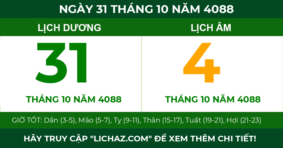 lịch âm ngày 31 tháng 10 năm 4088
