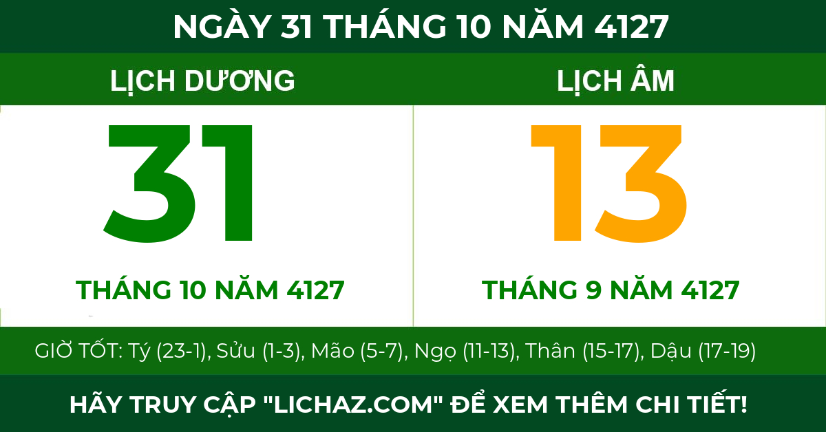 lịch âm ngày 31 tháng 10 năm 4127