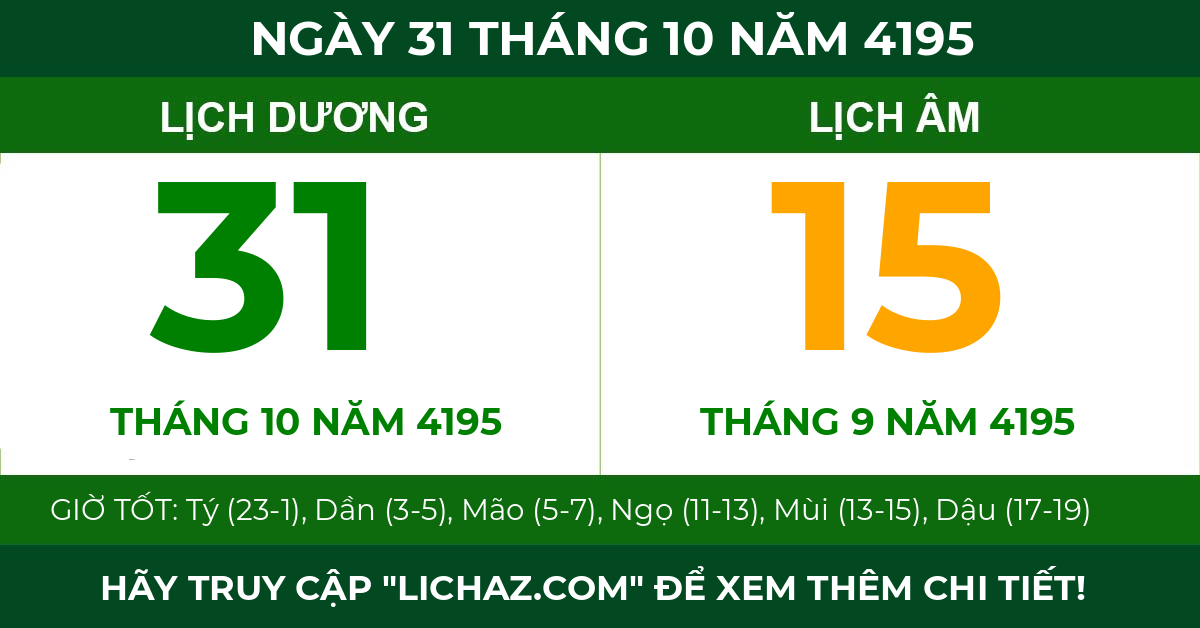 lịch âm ngày 31 tháng 10 năm 4195